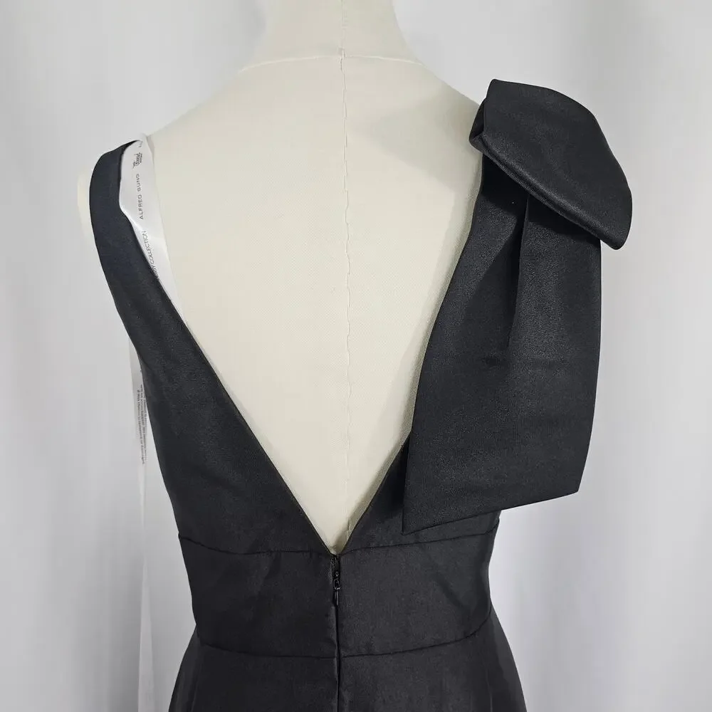 Alfred Sung Black Satin Shoulder Bow Trumpet Formal Dress Women's Size 16R NWT - Picture 9 of 16